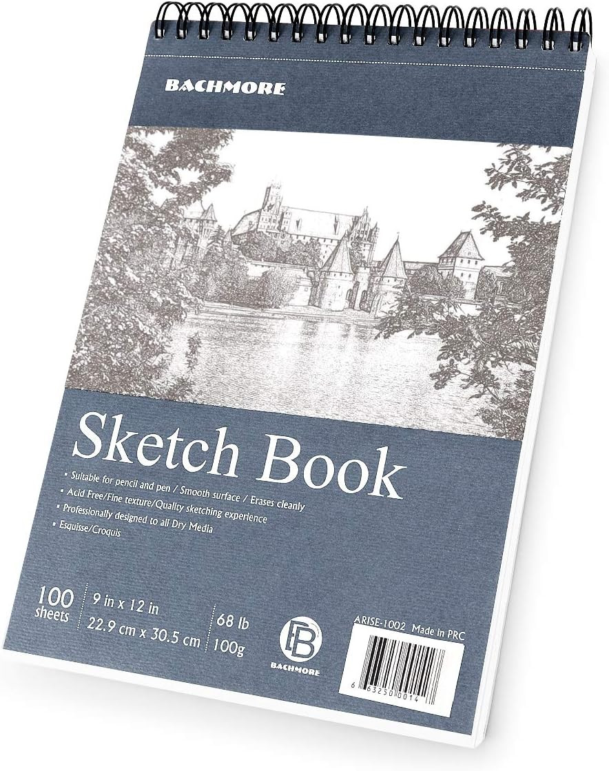 Bachmore Sketchpad 9X12 Inch (68Lb/100G), 100 Sheets of TOP Spiral Bound Sketch 