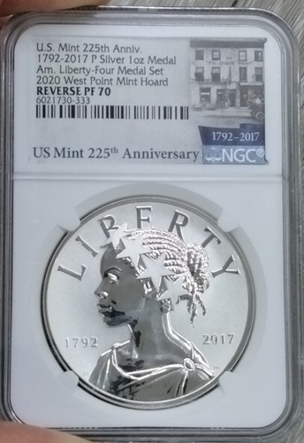 US 2017 225th Anniversary American Liberty 1 oz argento 4 medaglie set SP70/PF70/MS70 - Foto 8 di 9