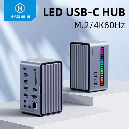 Station d'accueil Hagibis U100 Ultra USB-C double boîtier SSD HDMI M.2 RGB hub bande LED