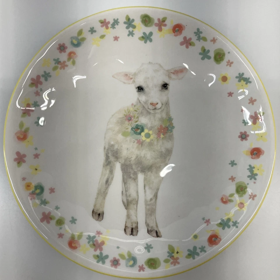 Pier 1 Spring Appetizer Plates Set of 4 Animals Duck Cow Lamb Bunny 6" Diameter - Image 3 of 4