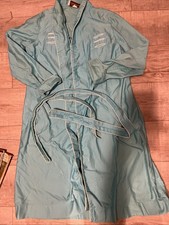 70s Vintage David Brown For Saks Fifth Avenue Aqua Blue Front Tie Robe Pockets