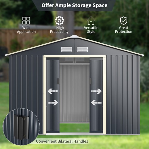 9’ X 6’ Metal Storage Shed for Garden and Tools w/Sliding Double Lockable Doors - Picture 7 of 8