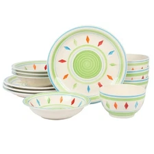 Gibson Home Heidy 12 Piece Round Hand Painted Durastone Dinnerware Set