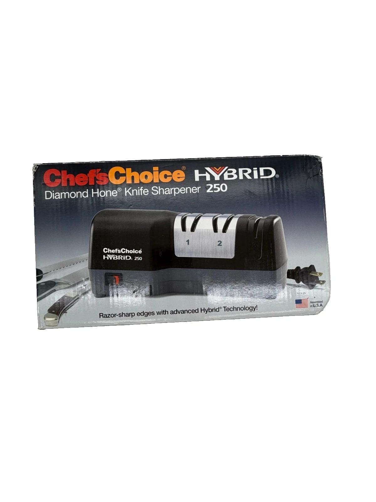 Chef's Choice Hybrid 250 Diamond Hone knife sharpener.