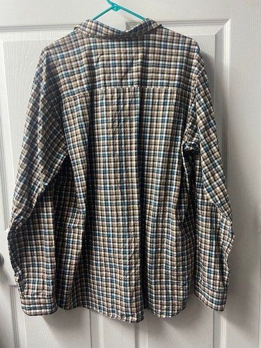 Columbia Button Down Hemd Herren XL blau braun kariert Wandern Baumwolle Langarm - Bild 2 von 5