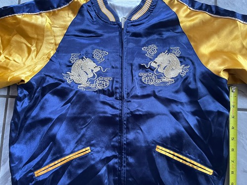 Chaqueta Reversible De Colección Sukajan Dragon Japón Bordado Logo Souvenir Blanca - Imagen 8 de 9