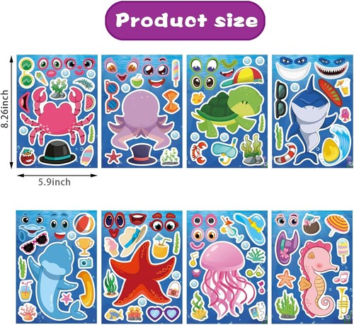 24 Sheets Ocean Stickers for Kids, Make Your Own Sea Animal Mix and Color - Picture 3 of 7