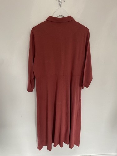 White Stuff UK 18 Shirt Dress Rust Jersey Midi Red Button Up Long Sleeved - Picture 13 of 17