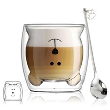 Binoster Cute Bear Double Wall Glass Coffee Tea Milk Mug Kawaii Animal Cup Gift