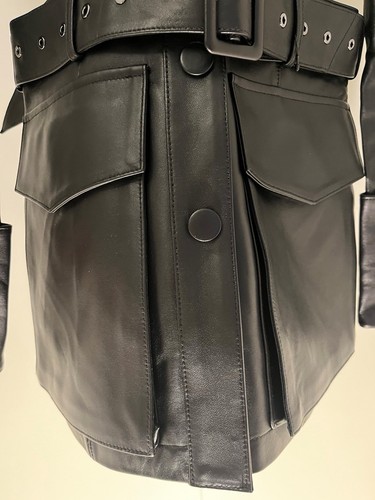 *CHEAP RRP £380*New H&M Designer Rokh Black Cut Crop Leather Blazer Skirt Size L - Picture 6 of 17
