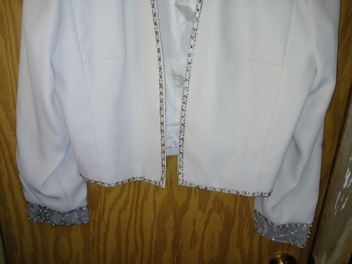 R&M Richards Blazer Open Front Jacket Beige Embellished Womens Size 12 34×20 - Picture 13 of 17