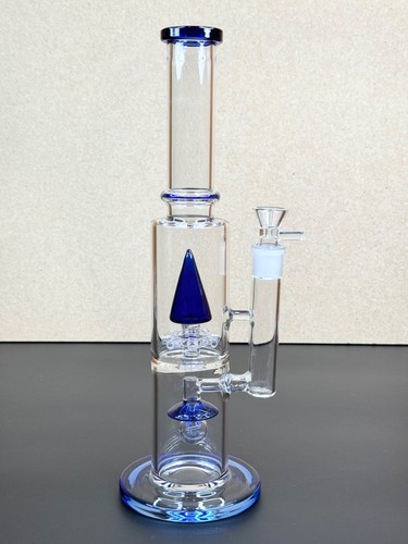 14” Double Percolator Glass Bong – Blue Thick Water Pipe Hookah w/ 18mm Bowl - Picture 5 of 13