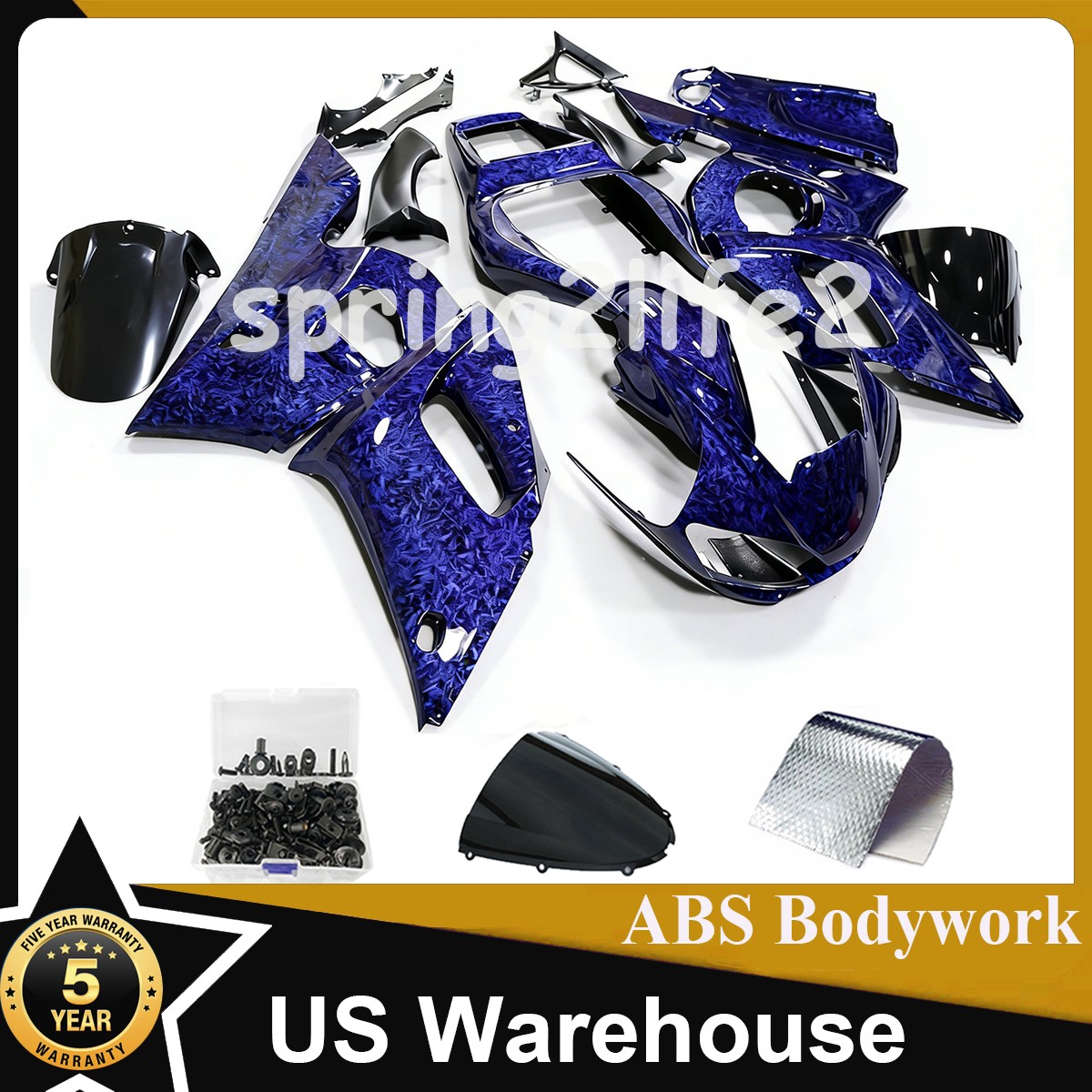 Blue Forged Carbon Fiber Fairing Kit Bodywork+Bolts For Yamaha YZF R6 1998-2002