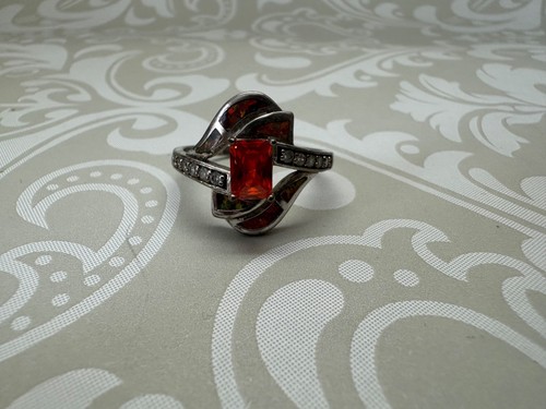 Art Deco Sterling Silver and Faux Orange Gemstone Ring Size 11 - Picture 6 of 9