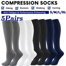 5 Pairs Mens Womens Copper Compression Socks 15-20mmHg Graduated Support S -XXL