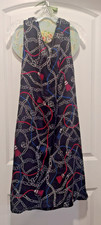 TOMMY HILFIGER Blk dress L EUC Cowl Neck Red Blue Tassel Silver Chain print 