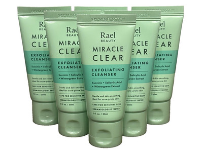 6x RAEL BEAUTY MIRACLE CLEAR EXFOLIATING CLEANSER 1.0oz / 30ml ea. NEW