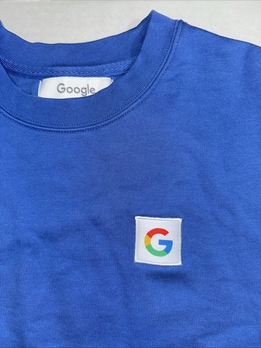 Google Sweatshirt Sz L Blue Crew Neck Long Sleeve Pullover Cotton Official USED - Picture 3 of 7