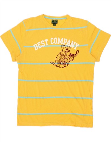 BEST COMPANY Womens Vintage Graphic T-Shirt Top UK 16 Large Yellow Striped BP27