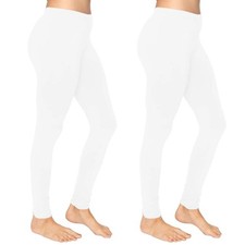 2 Pack Ladies Womens Plain Leggings Full Length Cotton Yoga Pants UK Size 8-30