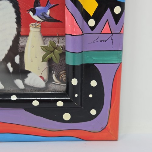 Crafty Cat Art KARTENEINLAGE im handbemalten bunten Bilderrahmen signiert Lou R? - Bild 7 von 20