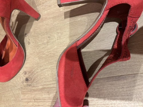 Marco Tozzi Red Mary Jane Laser Cut Textile High Heels EU 37 UK 4 Buckle - Bild 7 von 8