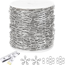16 Ft Stainless Steel Paperclip Chain for Jewelry Making, 3.5mm Width Silver ...