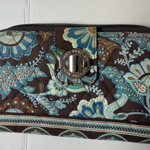 VERA BRADLEY  Brown Blue Teal & White Floral Quilted Tri-fold Wallet 8”X 5” - Picture 7 of 11