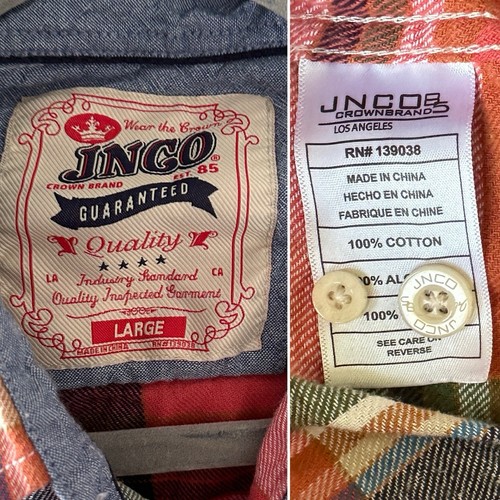 Vintage JNCO Red Plaid Long Sleeve Flannel Shirt Men's Size Large Grunge Casual - Picture 14 of 15