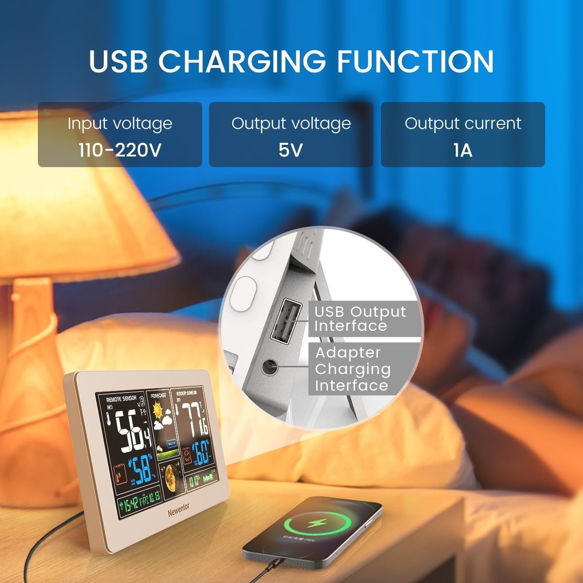 Wireless Indoor Outdoor Weather Station with Color Display and Atomic Clock