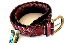 Vintage Contempo Casuals Leather Woven Brass Belt Medium Rare NEW 70s 80s 90s