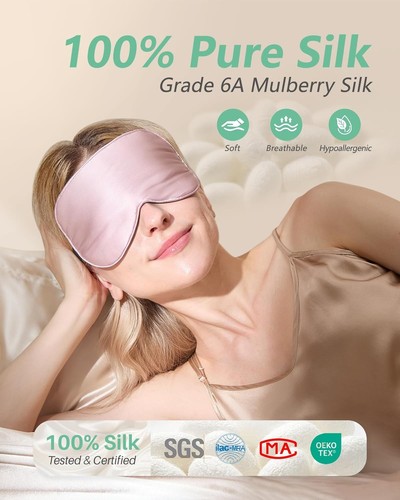 Elegant 2-Pack Mulberry Silk Sleep Masks with Adjustable Straps - Black & Pink - Picture 4 of 11