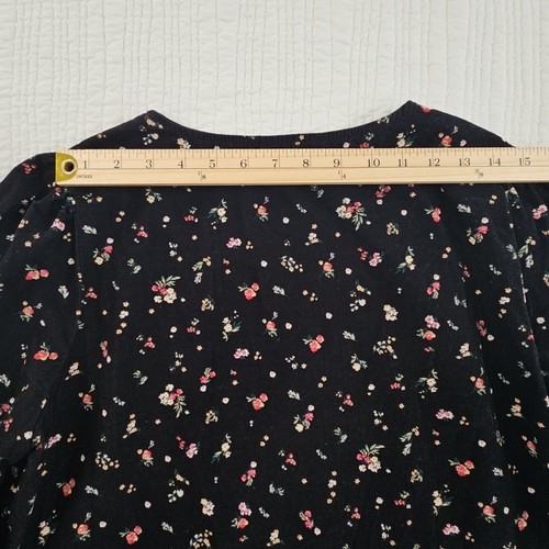 Time And Tru Black Floral Corduroy Mini Dress Women's L 12-14 Prairie Boho EUC - Picture 12 of 16