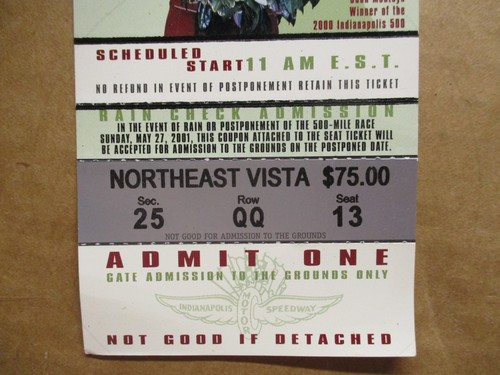 May 27 2001 85th Running INDY Indianapolis 500 Race Used Ticket Stub Castroneves - Picture 2 of 3