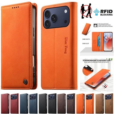 For iPhone 17 16 15 14 13 12 11 Pro Max Plus Case Wallet Leather RFID Flip Cover