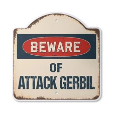 Beware Of Attack Gerbil  Plastic Novelty Sign Classic Rust Wall Plaque