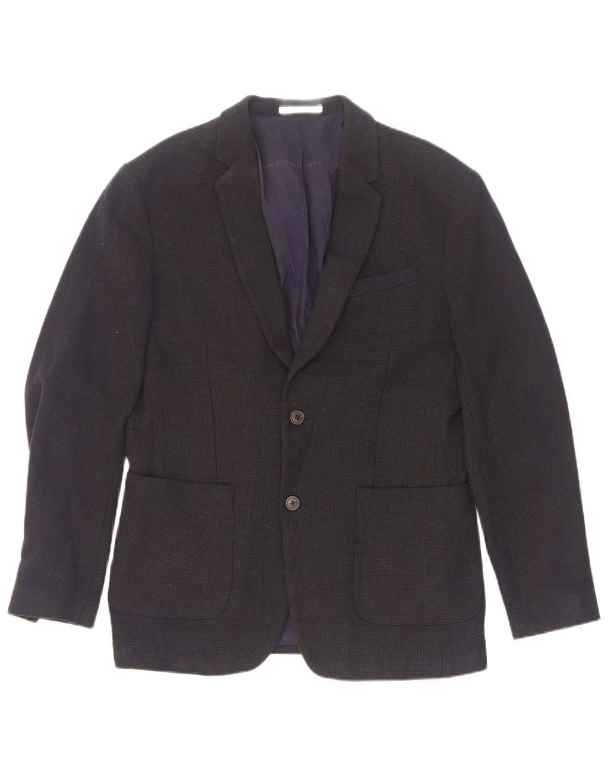 Zara Mens 2 Button Blazer Jacket EU 52 Large Navy Blue Polyester DA10