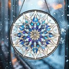 Mandala Snowflake Christmas Stained Glass Suncatcher, Holiday Window Decor