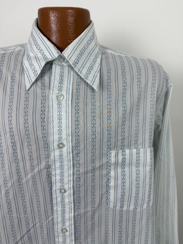 Vintage 70s Floral Striped Shirt Men Medium Disco Dagger Collar Poly Blend Sears - Picture 3 of 18