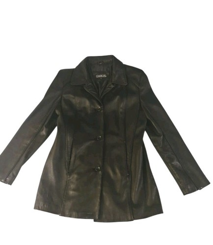 Collezione SA Leather Coat Jacket Sz Lg Black Button Up Mid Trench Womens Soft - Picture 4 of 12