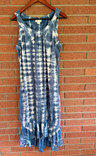 Style & Co. Sz Large Blue White Tie Dye Cotton Midi Dress Sleeveless Cute!
