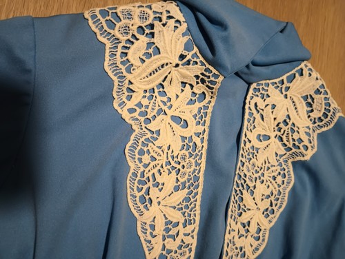 Vtg 60s 70s Robin's Egg Blue Open Front Lace Cropped Bolero Jacket Top Shrug XS - Picture 4 of 16
