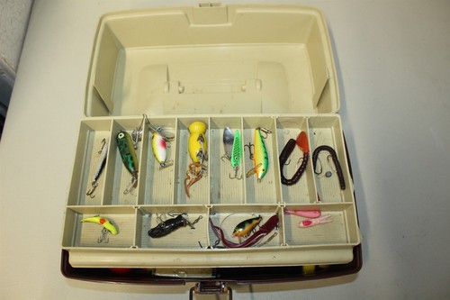 Vintage Plano Fishing Box With Fishing Related Contents Lures Bobbers Line + - Picture 4 of 13