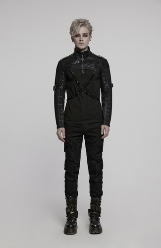 Punk Rave Cool Men's Black Gothic Punk Short Jacket With Detachable Chain - Picture 7 of 26