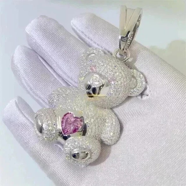 Alternate view of 2.50ct Round Cut Moissanite 14k White Gold Plated Teddy Bear Charm Pendant