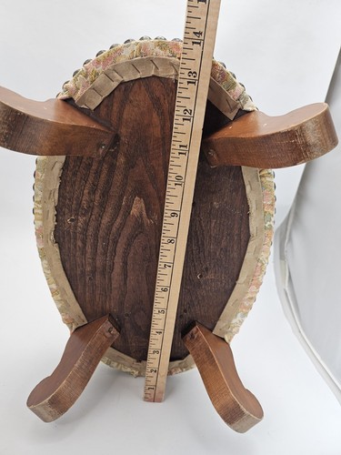 Antique Victorian Floral Needlepoint Footstool With Wooden Base Brass Tacks - Picture 4 of 12