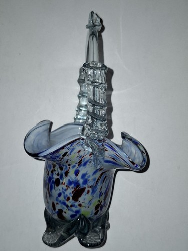 Vintage Korb im rumänischen Glasstil mit Henkel bunt meliert 24 cm - Bild 5 von 6