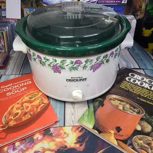 VTG Rival Crock Pot Slow Cooker 5 qt. Removable Stoneware Grapes & 2 BOOKS #3355