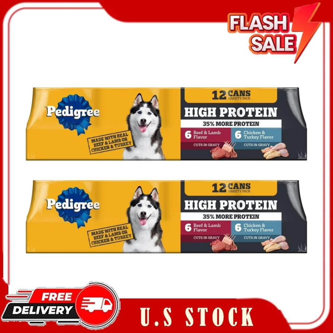 2 Pack Pedigree High Protein Beef, Lamb & Chicken Wet Dog Food, 12 x 13.2 oz