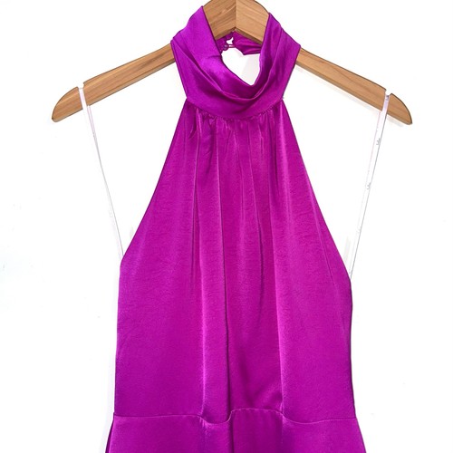Lulus Give ‘Em Glam Magenta Purple Satin Sleeveless Halter Mini Dress Size M - Picture 5 of 16